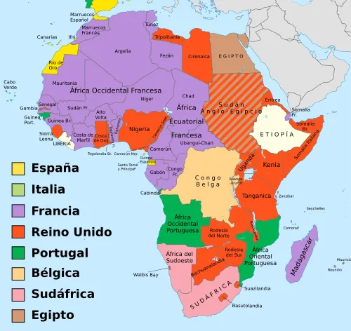 Mapa de descolonización en África y Asia, 1960